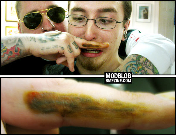LexTalonis got this Dirty Sanchez finger tattoo as a protest to the 
