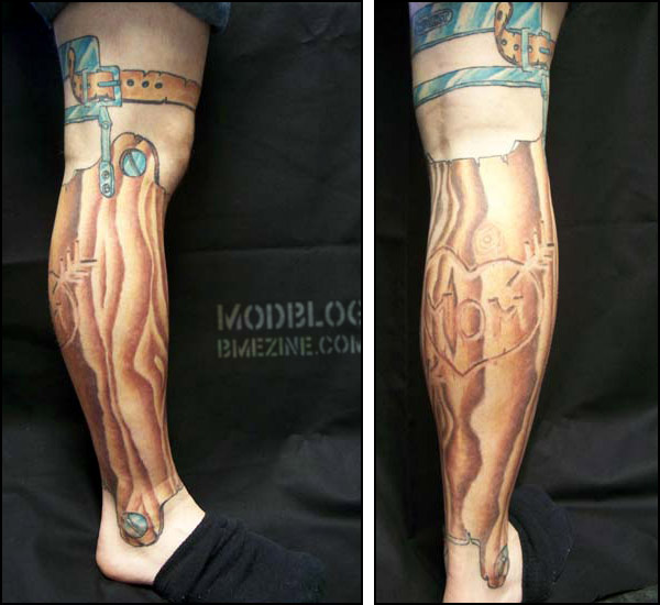 I really like AJ's artificial leg tattoo It was done by Evan Lovett at 