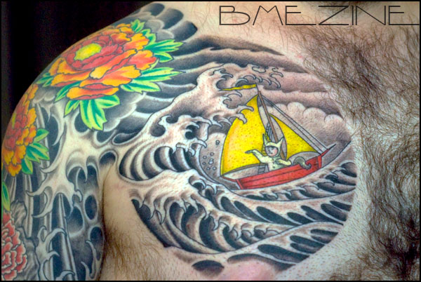 I'm loving this tattoo of Max and the Great Wave wikipedia by Tom Beasely
