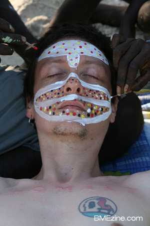 Ferg having his face painted